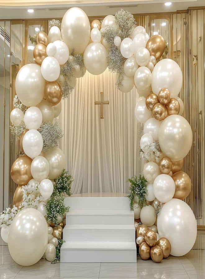 Paeyeq Champagne Gold and White Balloons, 12 Inch Double Stuffed Pearl White Sand Gold Metallic Balloons Wedding Beige Cream Latex Balloon for Boho Bridal Shower Birthday Bachelorette Engagement Party Decor - Image 3